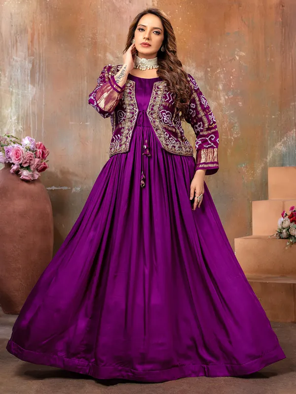 Purple anarkali suit with jacket style