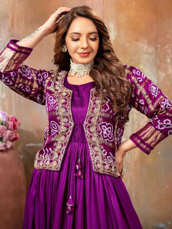 Purple anarkali suit with jacket style