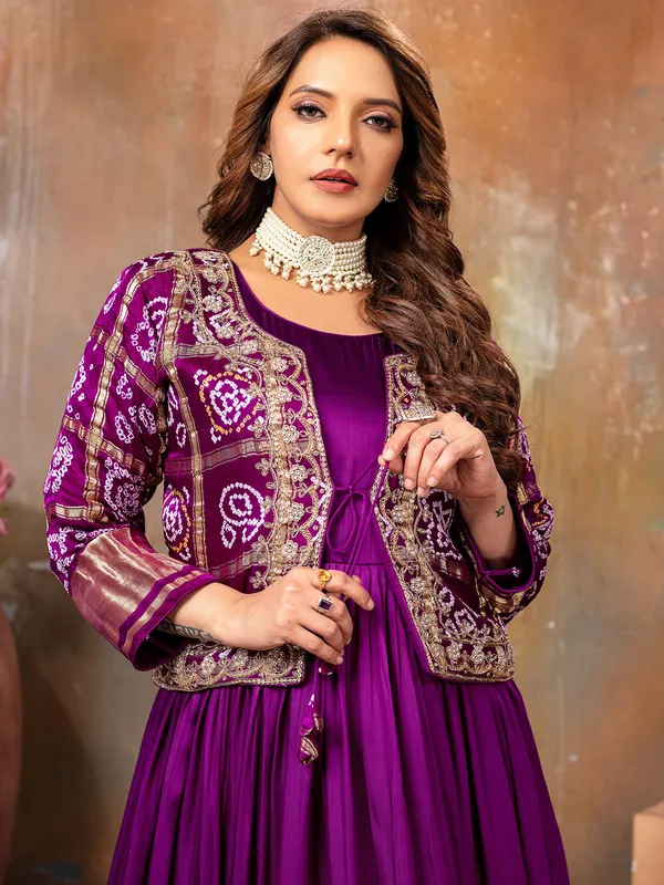 Purple anarkali suit with jacket style