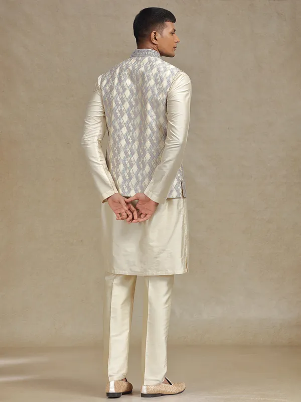 Purple and cream waistcoat set with exquisite detailing