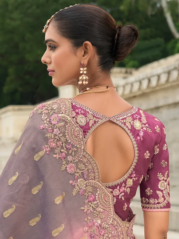 Purple and pink tissue silk printed saree