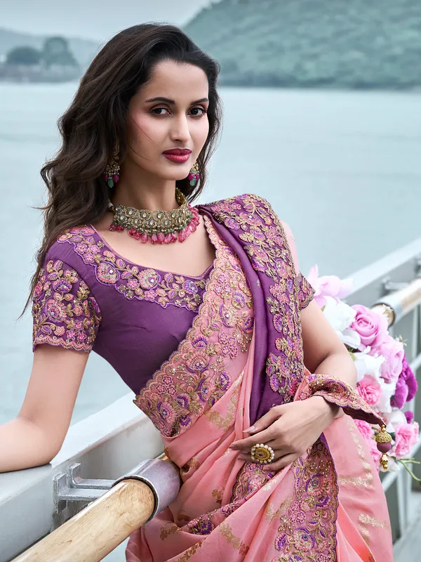 Purple and pink tissue silk saree