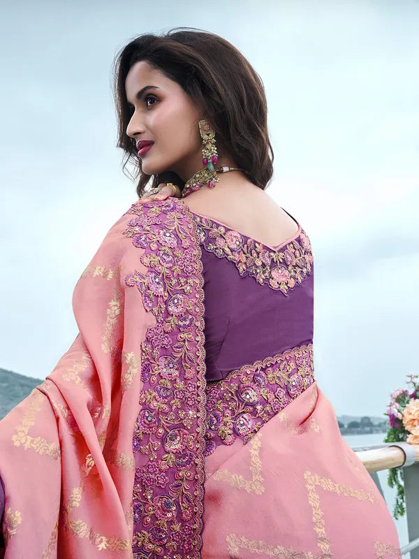 Purple and pink tissue silk saree