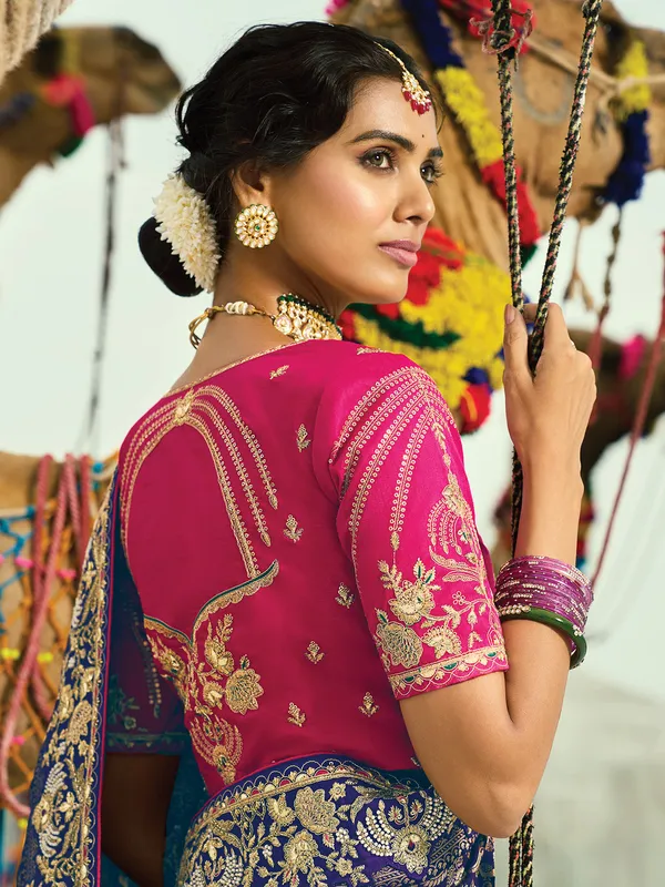 Purple and rani color bandhej georgette saree
