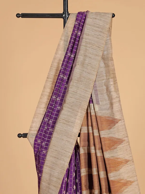 Purple art semi silk saree with zari weaving