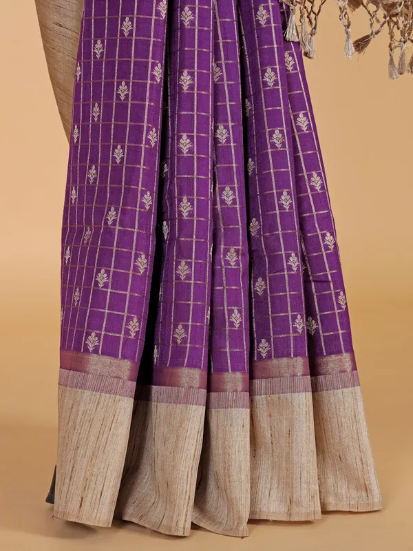Purple art semi silk saree with zari weaving