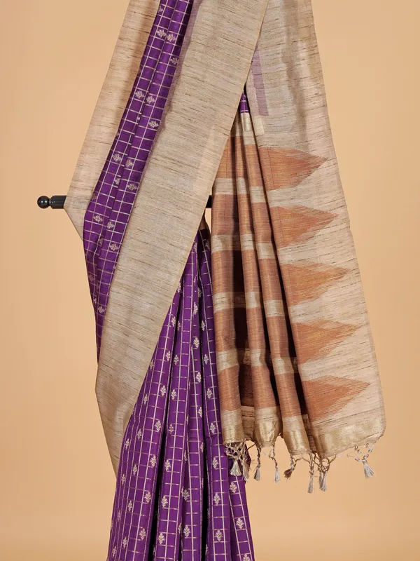 Purple art semi silk saree with zari weaving