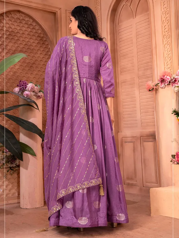 Purple banarasi silk anarkali suit for wedding