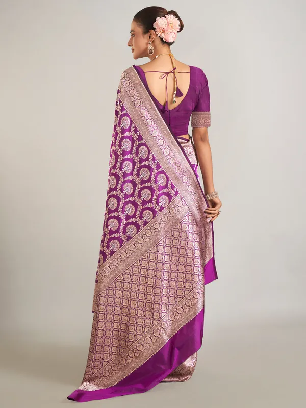 Purple banarasi silk saree for wedding wear