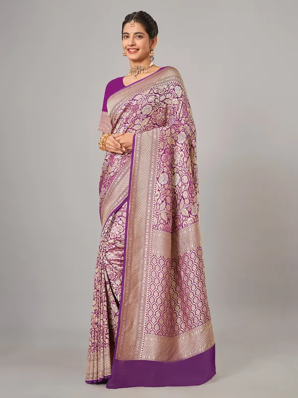 Purple banarsi silk zari weaving saree