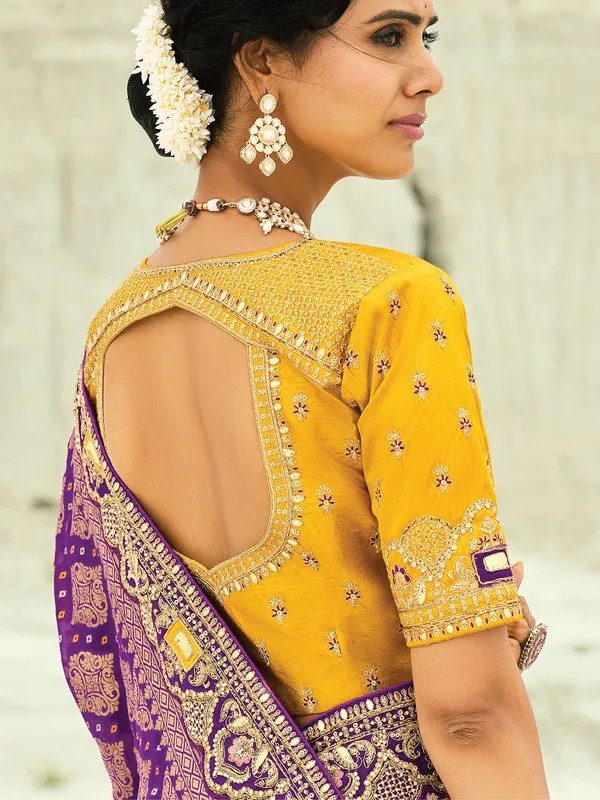 Purple bandhej georgette wedding saree