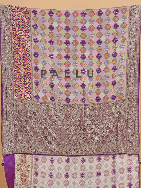 Purple bandhej print masru silk saree