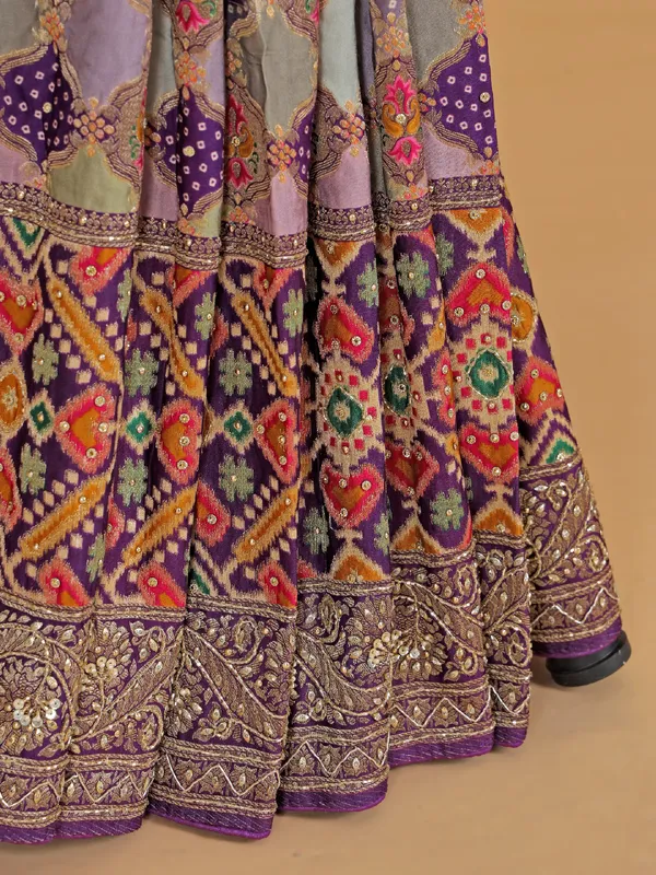 Purple bandhej print masru silk saree