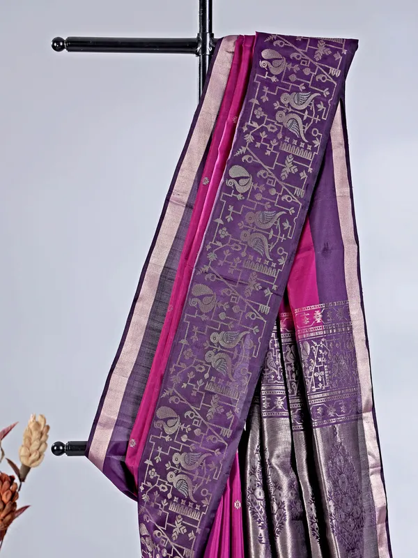 Purple banglori silk saree with zari work