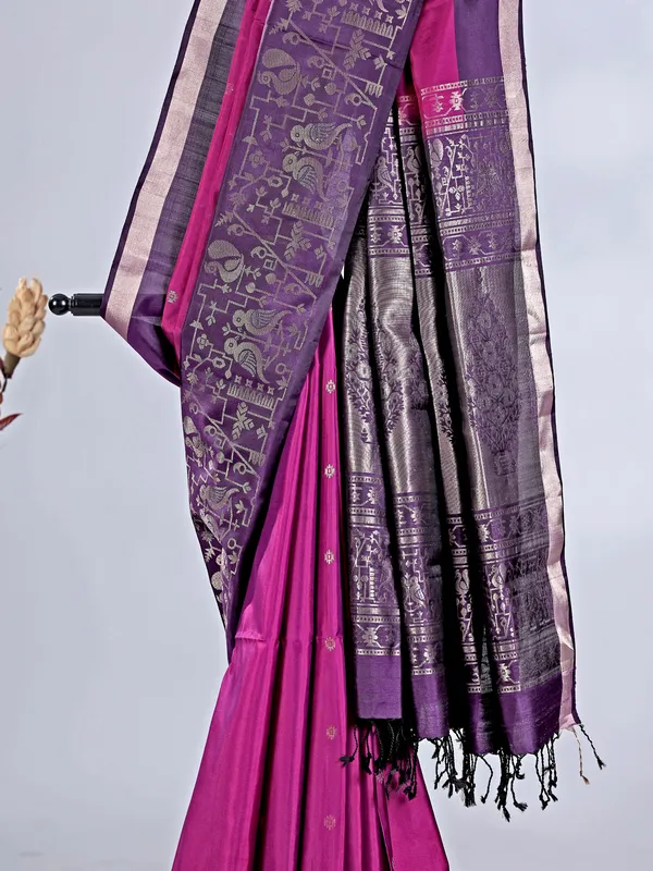 Purple banglori silk saree with zari work