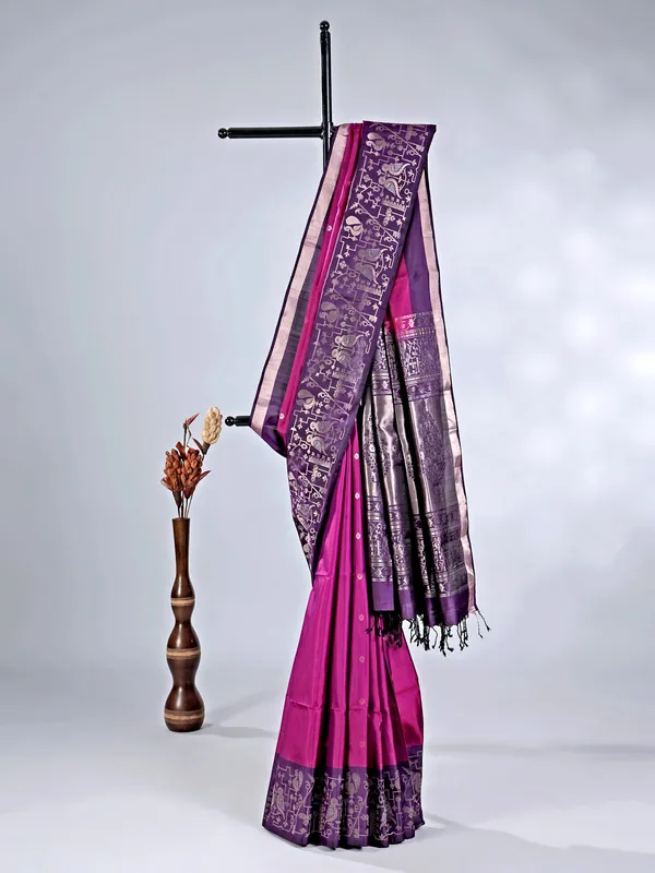 Purple banglori silk saree with zari work