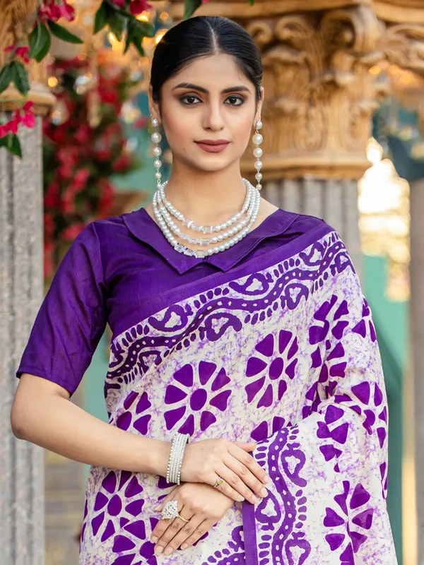 Purple bhagalpuri silk saree with printed