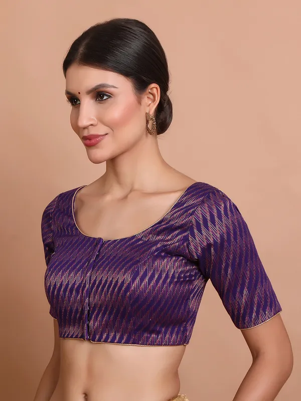 Purple brocade zari weaving ready made blouse