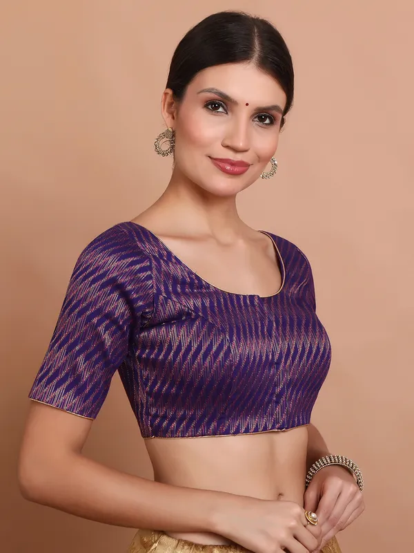 Purple brocade zari weaving ready made blouse