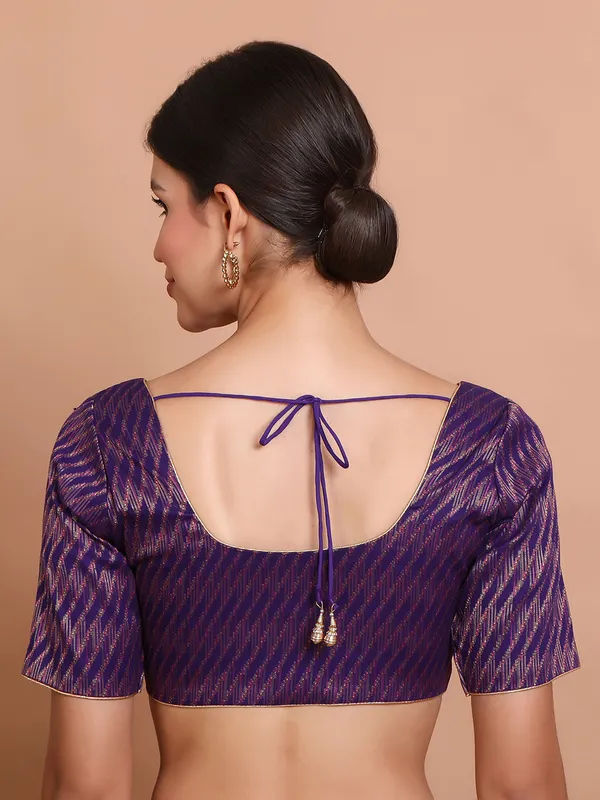 Purple brocade zari weaving ready made blouse