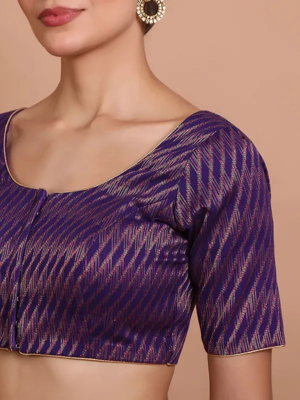 Purple brocade zari weaving ready made blouse