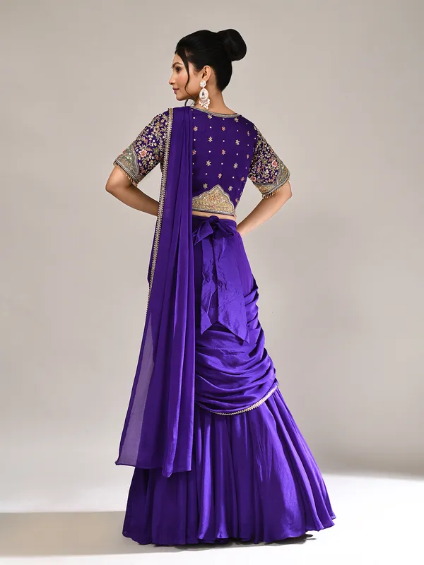 Purple chiffon georgette v neck lehenga choli