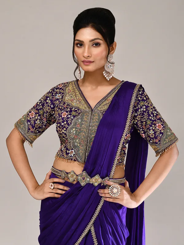 Purple chiffon georgette v neck lehenga choli