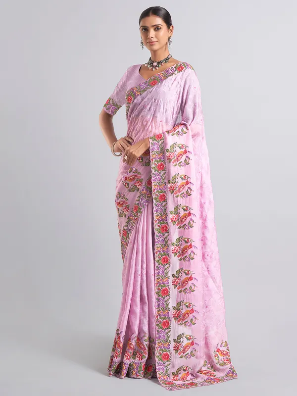 Purple chiffon imbroidery saree