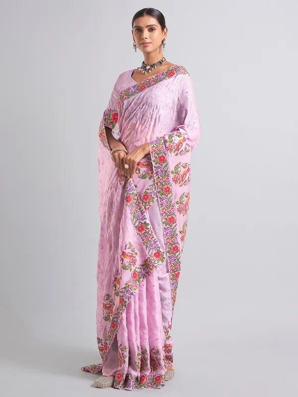 Purple chiffon embroidery saree