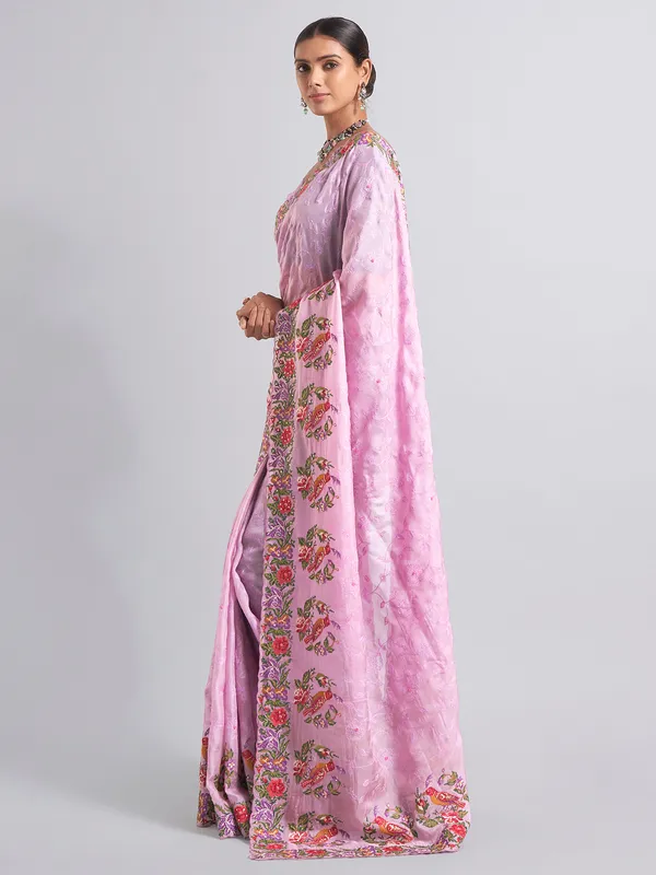 Purple chiffon embroidery saree