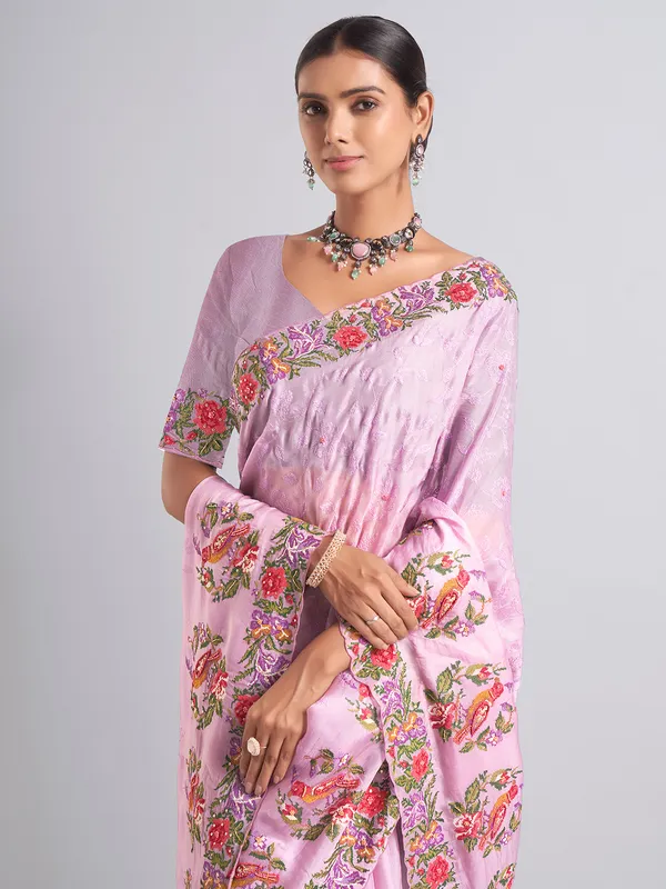 Purple chiffon embroidery saree