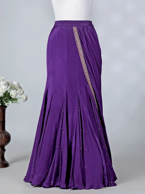 Purple chiffon silk V neck designer lehenga choli
