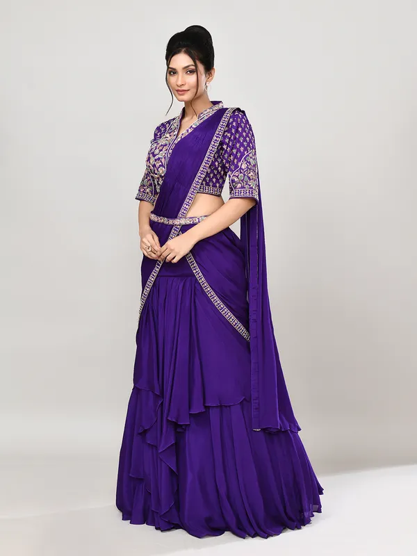 Purple chiffon zardosi embellished lehenga choli