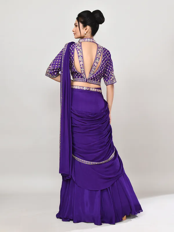 Purple chiffon zardosi embellished lehenga choli