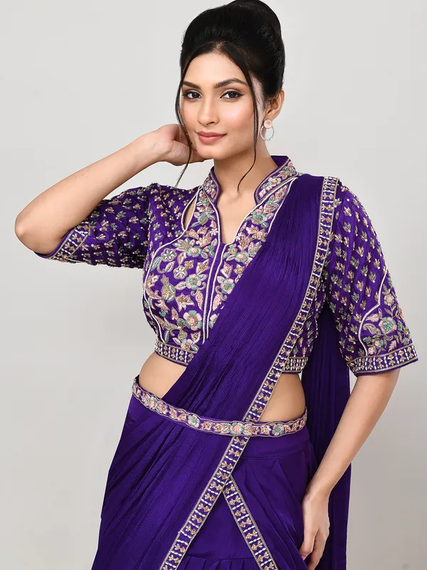 Purple chiffon zardosi embellished lehenga choli