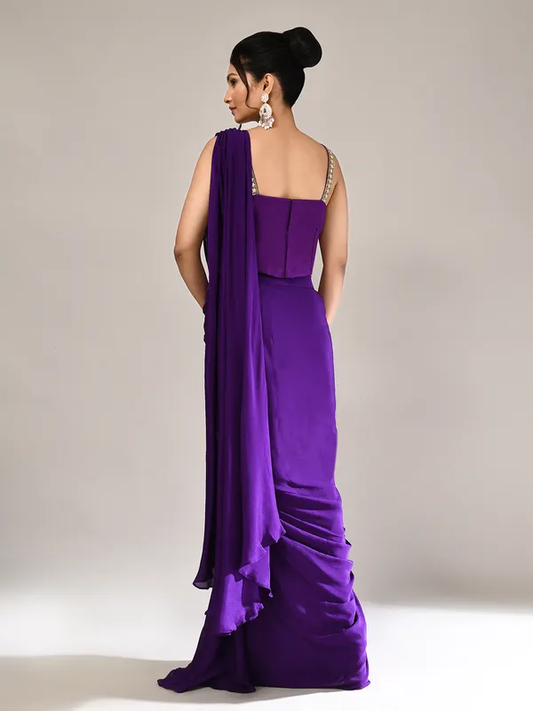 Purple chiffon zardosi work indo western suit