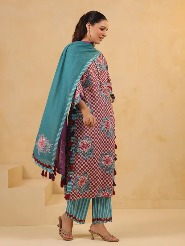 Purple coin work kurti set in silk
