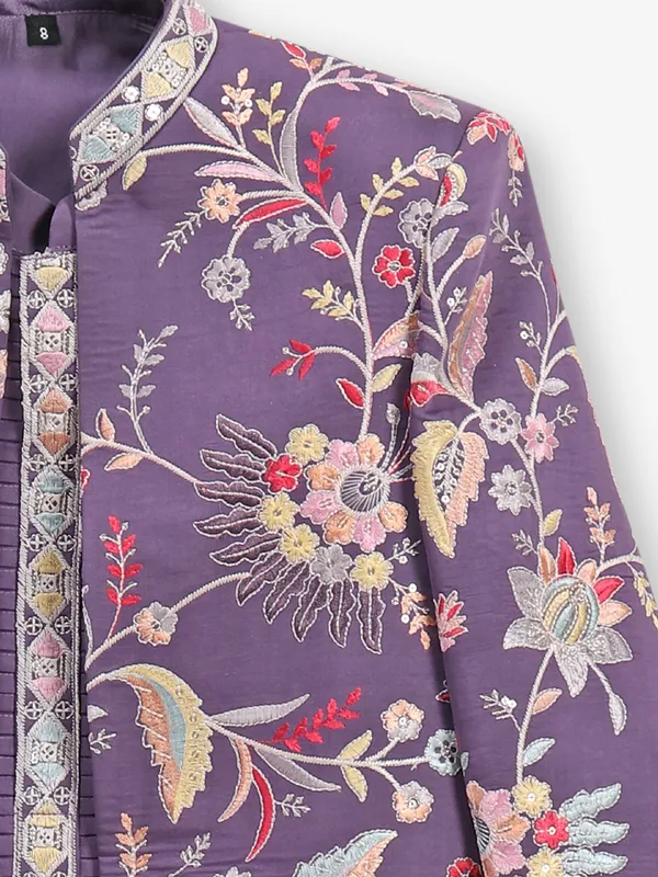 Purple cotton indowestern with embroidery