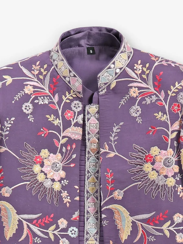 Purple cotton indowestern with embroidery