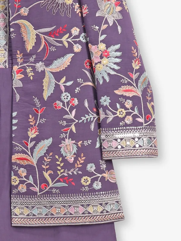 Purple cotton indowestern with embroidery