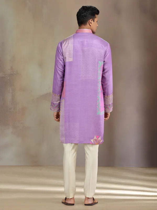 Purple silk kurta suit with aabla and resham work