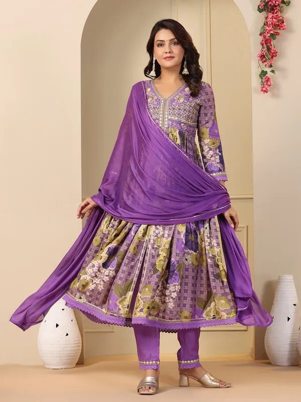 Purple cotton kurti set with dupatta