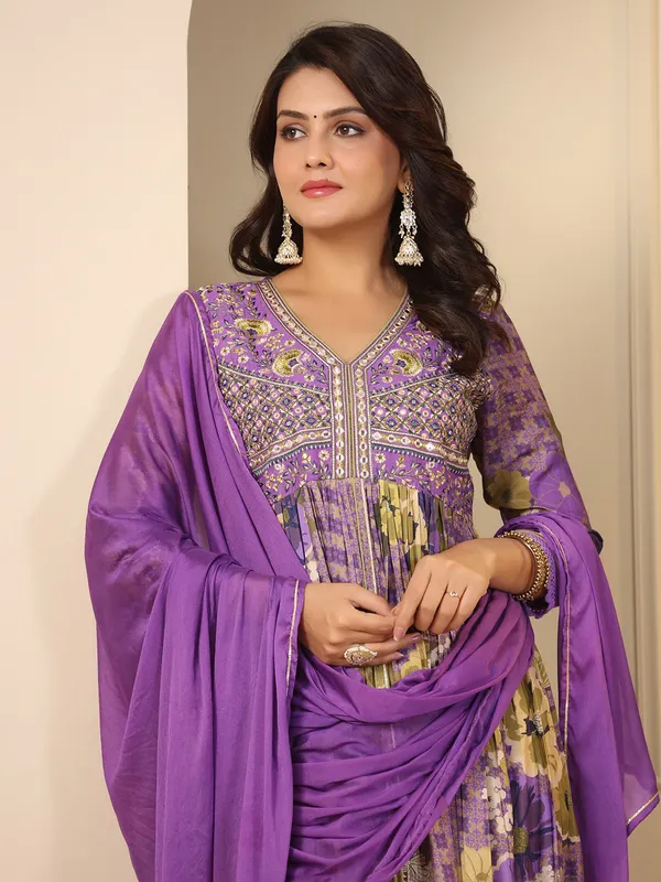 Purple cotton kurti set with dupatta