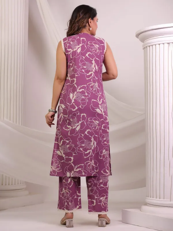 Purple cotton kurti set with print