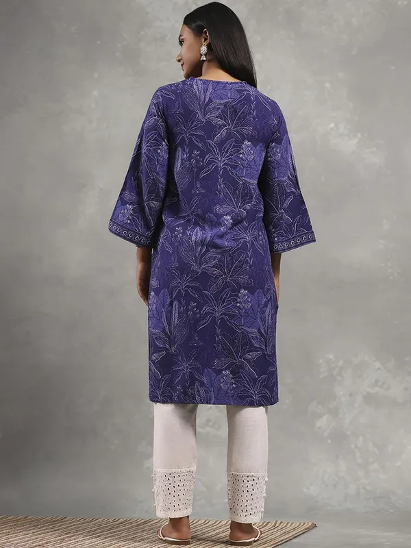 Purple cotton printed kurti for women casual wear
