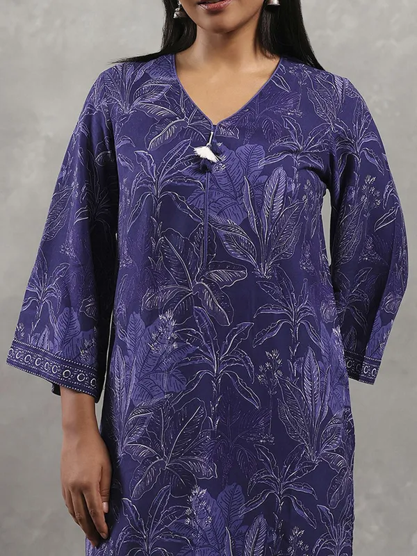 Purple cotton printed kurti for women casual wear