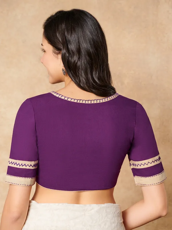 Purple cotton round neck ready made blouse