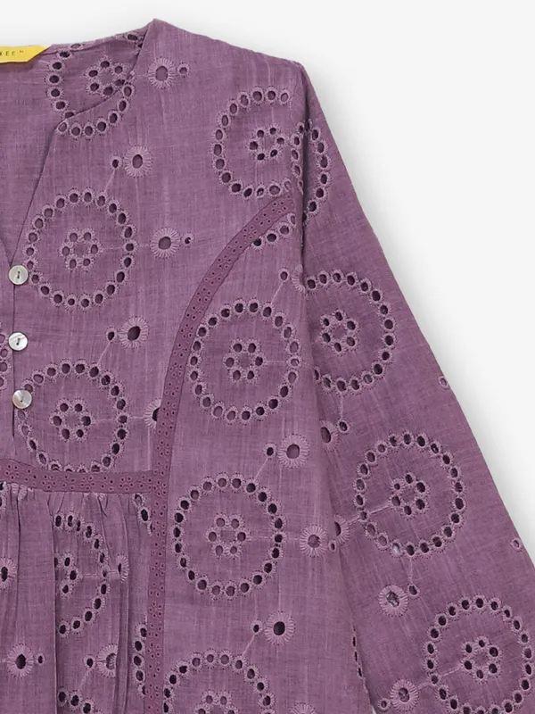 Purple cotton silk cutwork top