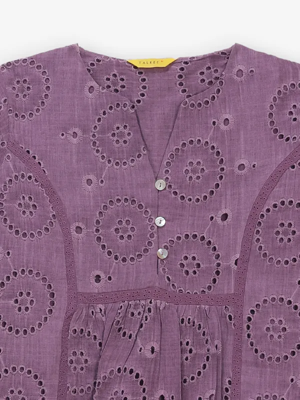 Purple cotton silk cutwork top