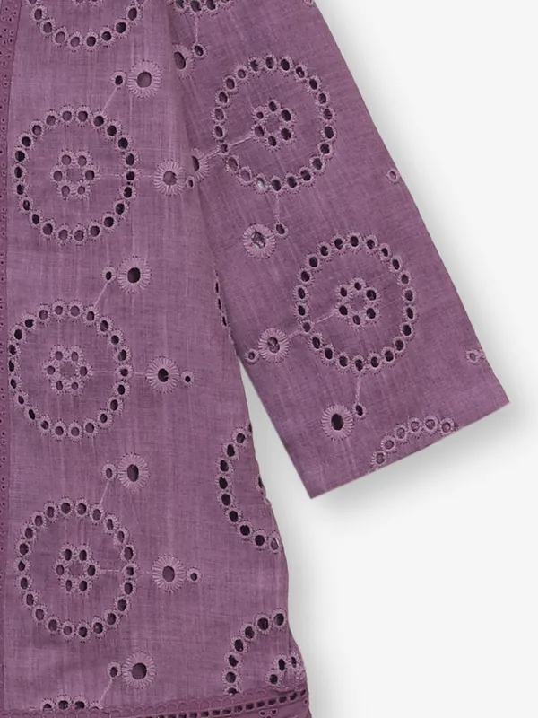 Purple cotton silk cutwork top